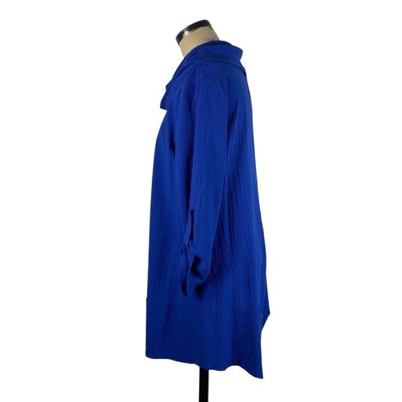 Ali Miles Cowl Neck Asymmetric Hem Tunic Top Large Royal Blue Square Buttons - Picture 4 of 10